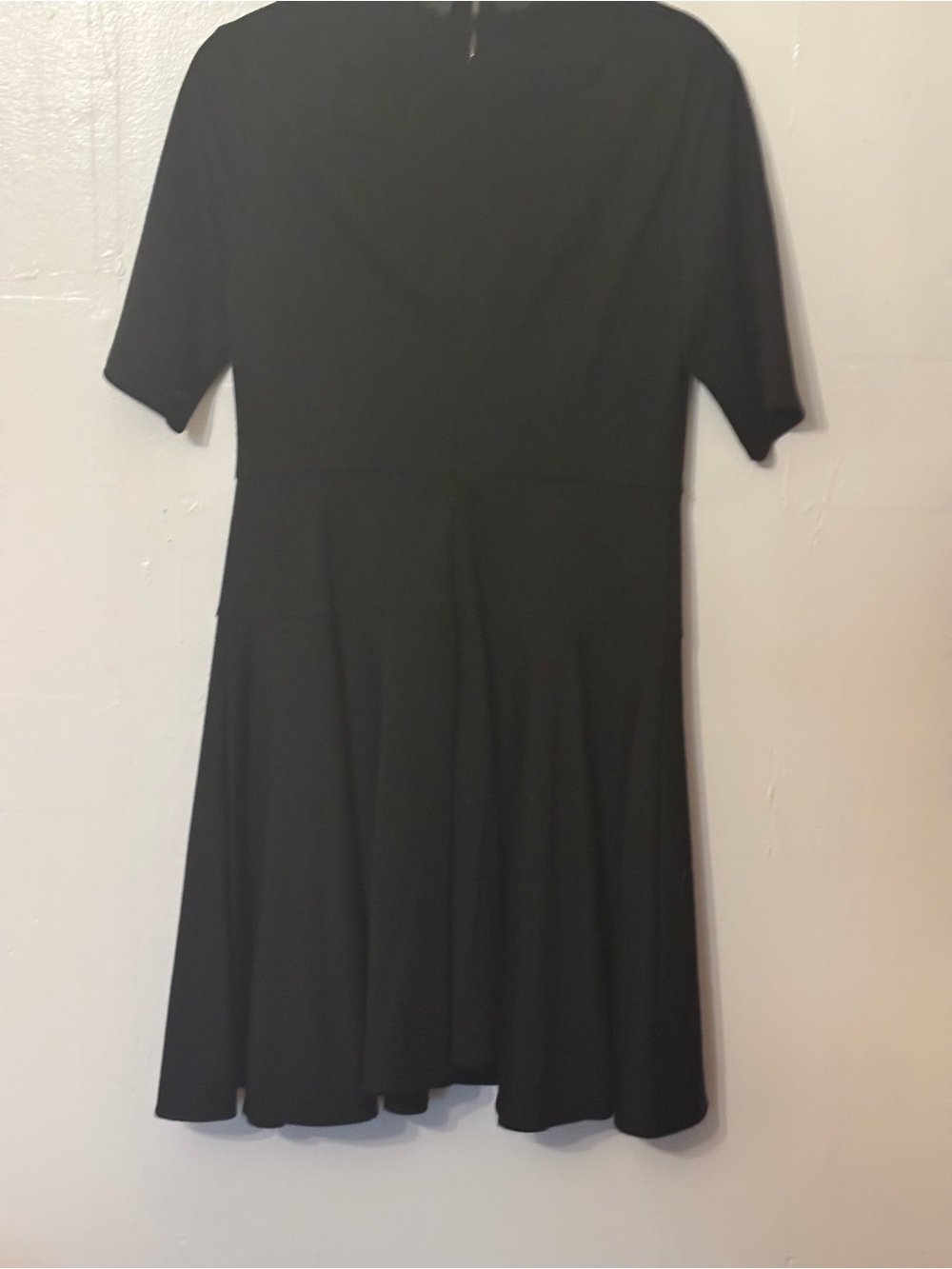 Women's Black Short-Sleeve Midi Fit-and-Flare Dress